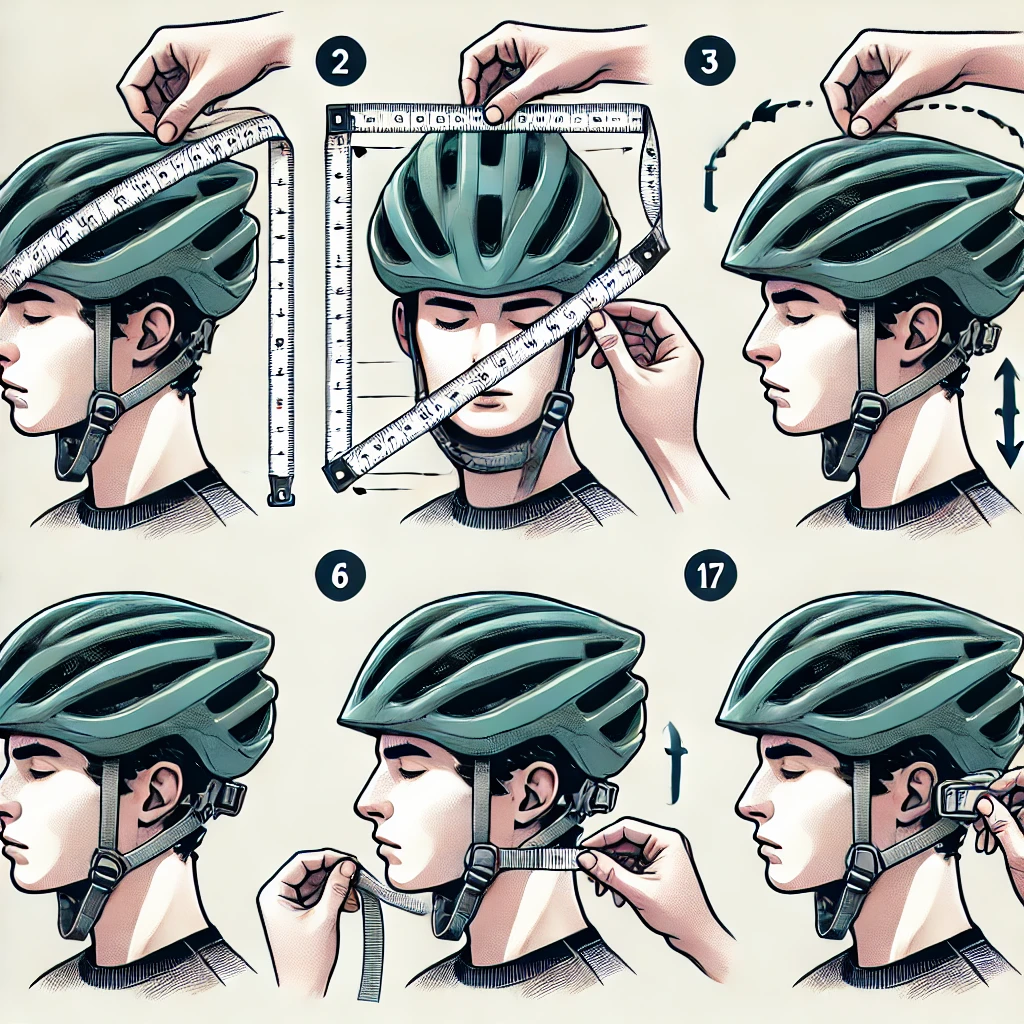 A cyclist adjusting their bike helmet to ensure a proper fit before a ride.